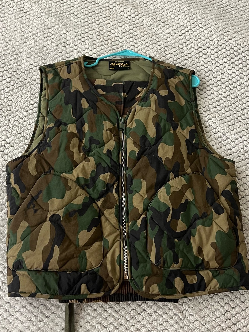Military-Style Camouflage Quilted Vest/pants- Olive Camo
